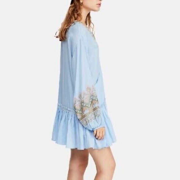 Free People Dress Wild One Embroidered Light Blue Size XS NWT - Picture 4 of 9